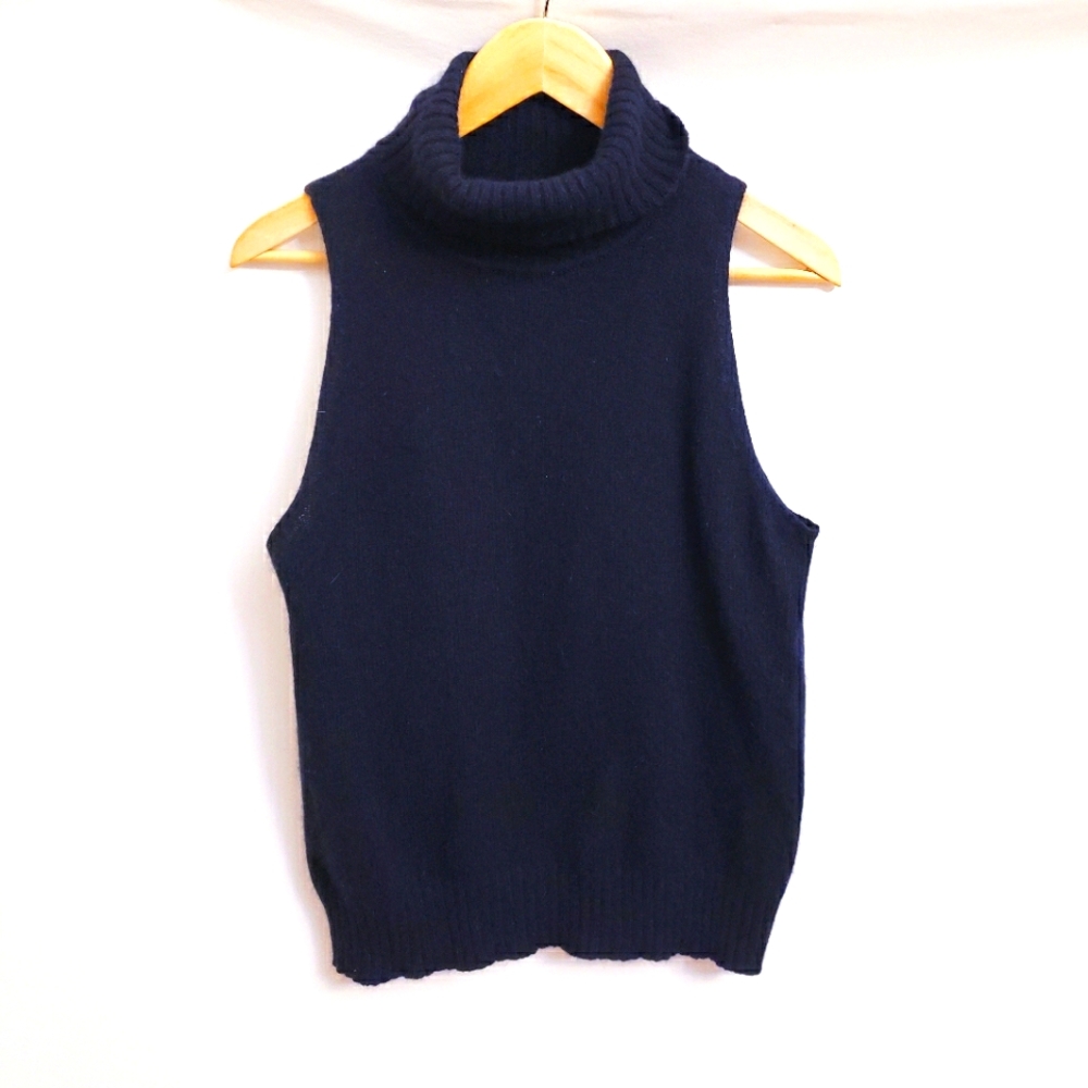 Black Sleeveless Angora & Wool Blend Turtleneck Top, Size L